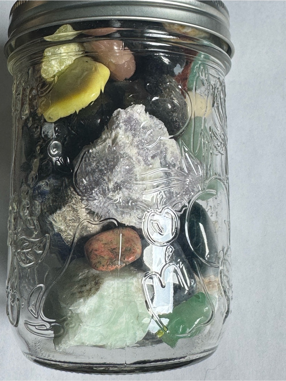 Small mason jar stones/crystals meditation, chakra, spirituality.